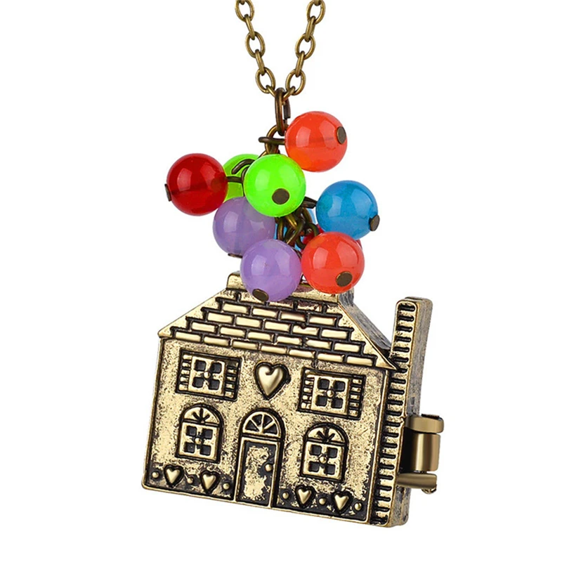 Vintage Movie Balloon House Up Necklace Women Colorful Beads Pendant Long Necklace Box Can Be Opened Necklaces Beadwork Necklace