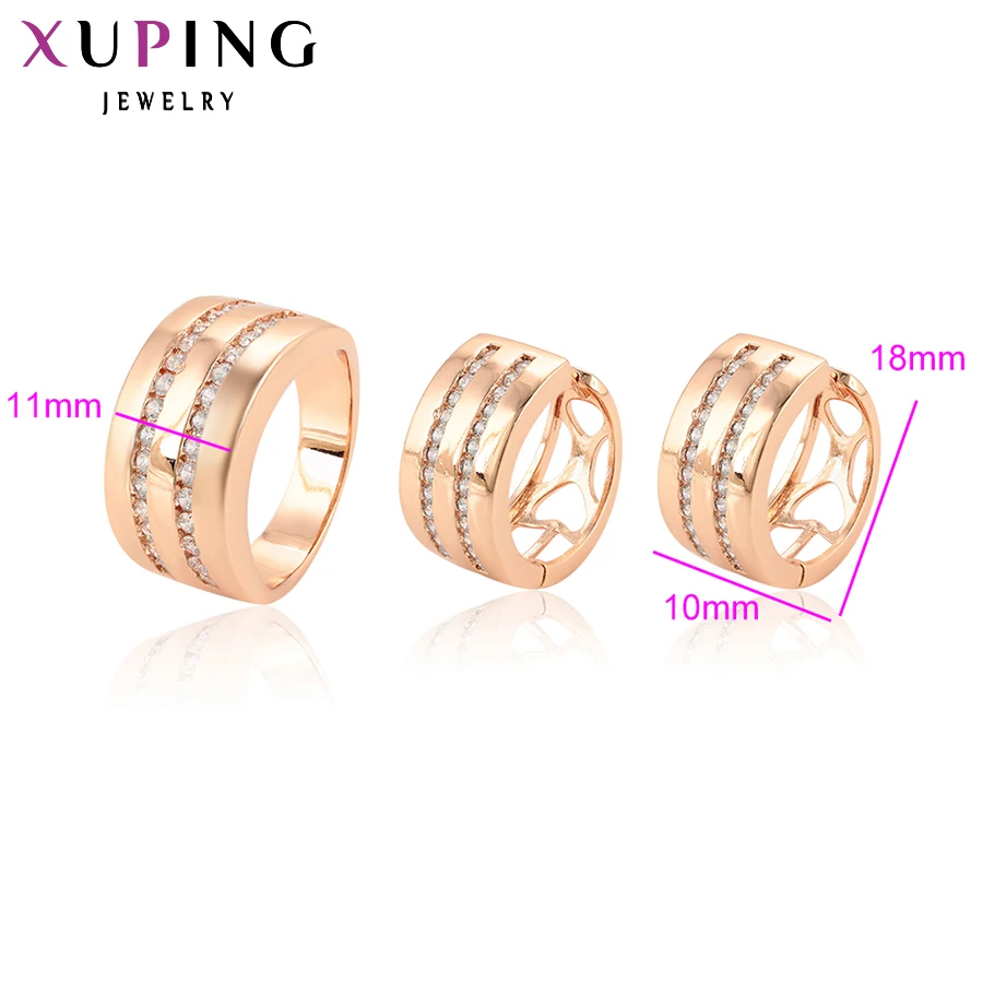 Xuping Jewelry Charm Hoop Earring and Ring Fashion Europe Style Jewelry Sets for Women Store Party Gift 64980