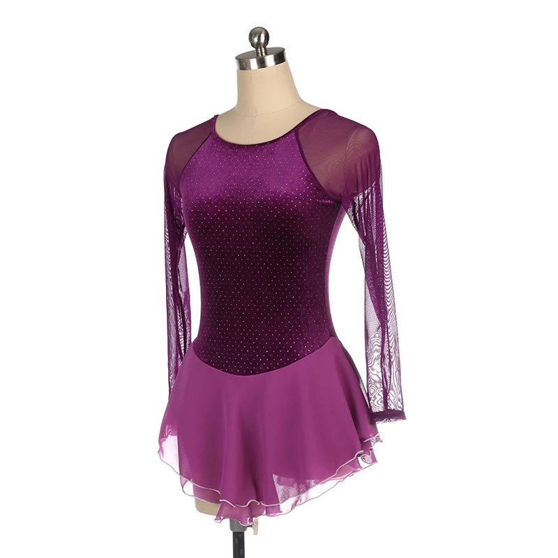 Women\'S Figure Skating Clothing Children\'S Show Purple Round Neck Handmade Hot Diamond Umbrella Skirt Skating Dress