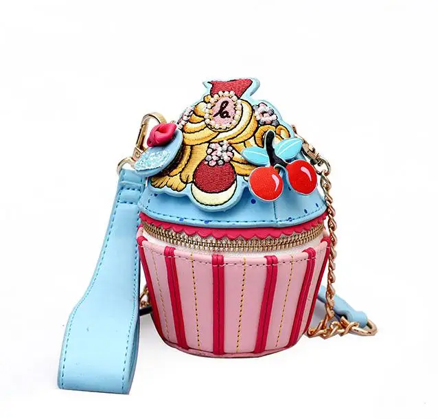 Cute Ice Cream Shape Shoulder Bag Embroidered Funny Crossbody Bag Mini Chain Messenger Bag Girls\' Phone Bag