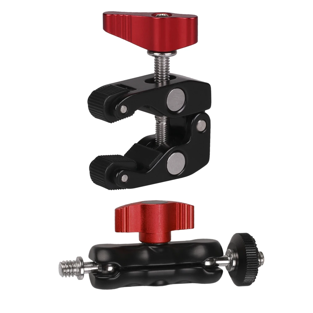 Super Clamp Red Knob Crab Claw Magic Arm Clamp with Mini Friction Magic Arm Multi-Function Double Ball Head for Camera Monitor