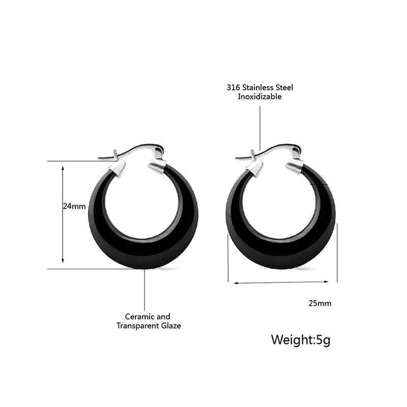 Elegant New Fashion Jewelry casual Elegant Round Stud Earrings Stainless Steel Black White Ceramic Earrings for Women Wholesale