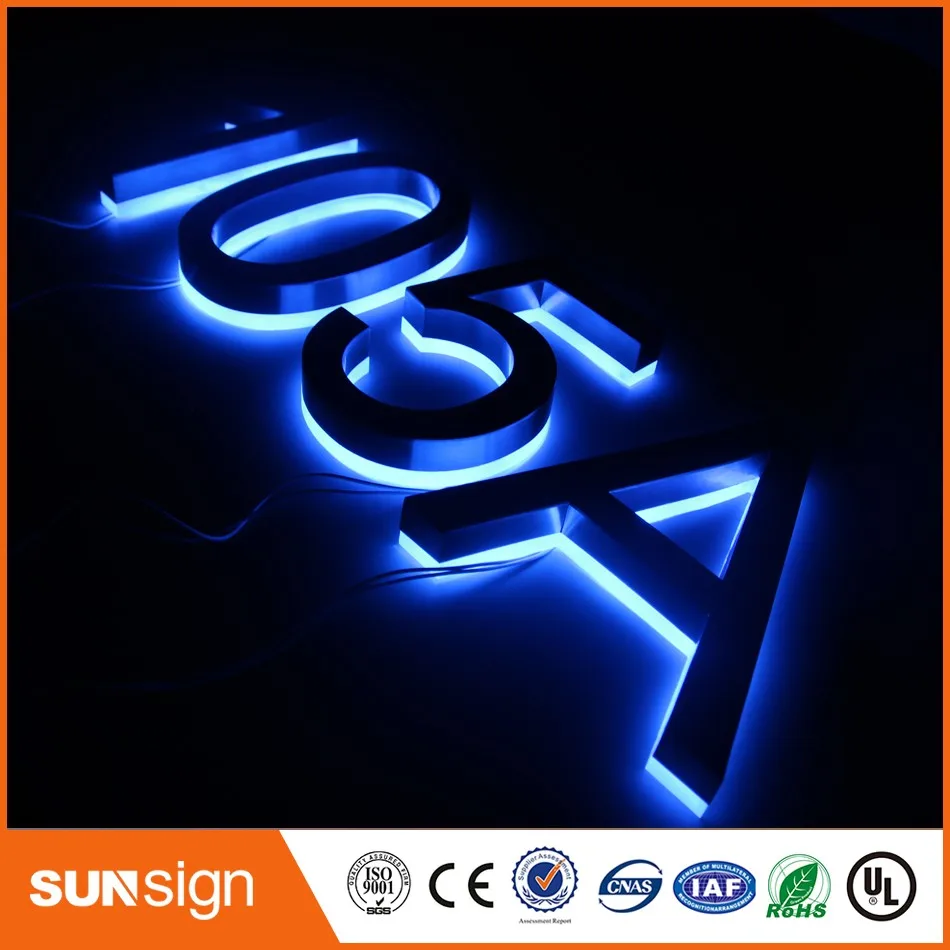 

H 25cm Factory Outlet 304 Stainless steel backlit led house number signs