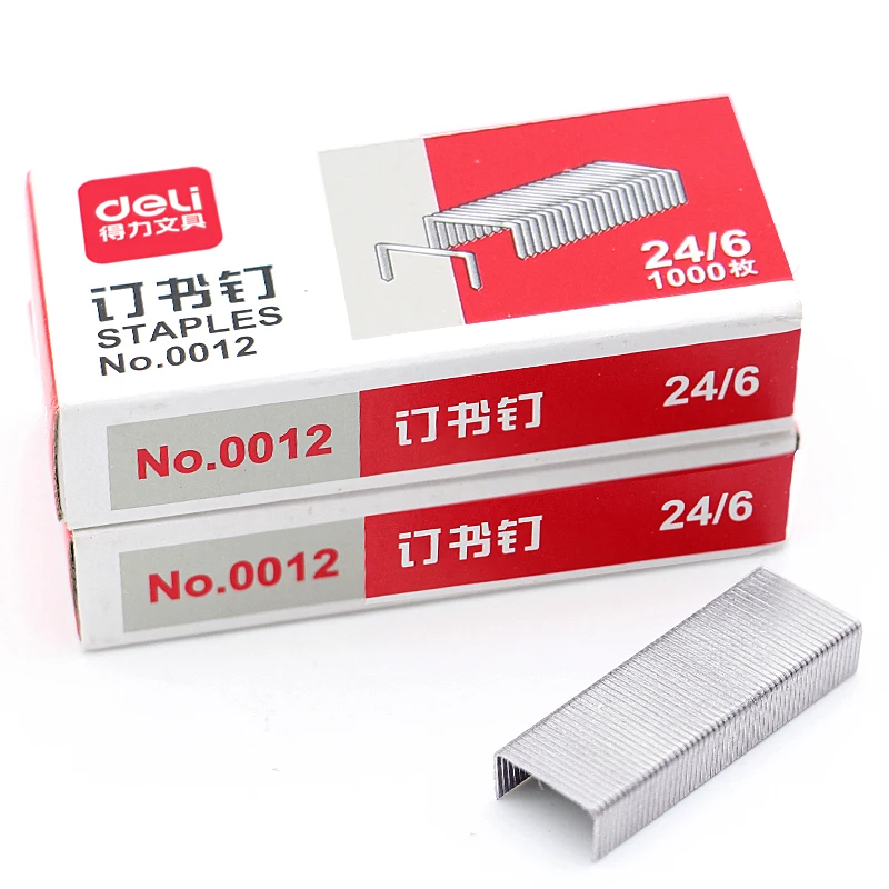 1 Box Deli 1000pcs Metal Staples Normal 24/6 Stapler Silver Nail School Office Supply Stationery Business Document Binding Tool