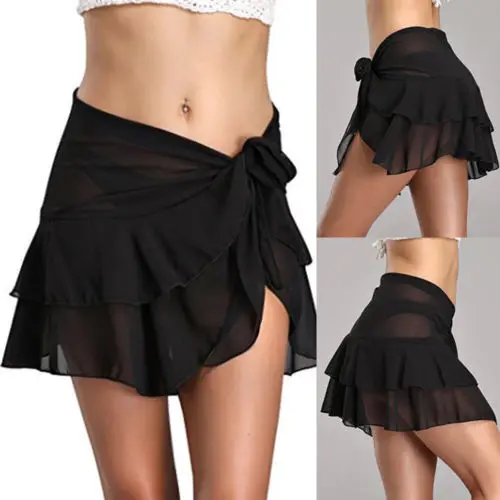 See Through Bikini Cover Up Short Women Beach Skirts Swimwear Pareo Wrap Sarong Skirt Swimsuit Beachwear