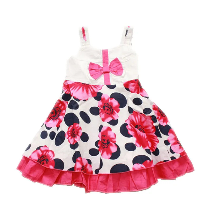 

2023 Summer Girls' Strap Flower Dress Children's 100% Cotton Double Layer Dress 2-10T