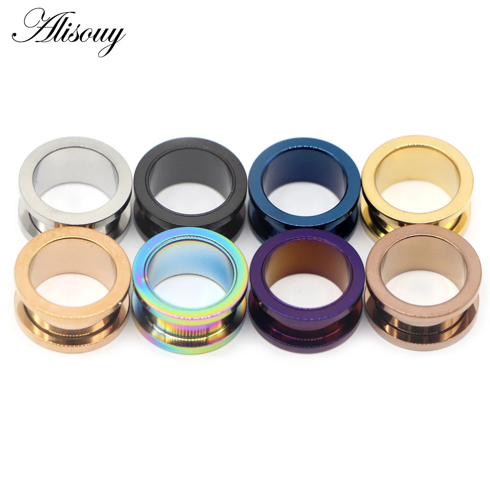 Alisouy Unisex 2PC Steel Ear Plugs Tunnel Flesh Earring Gauges Hollow Piercings Tunnels Expanders Mixed Color Body Jewelry