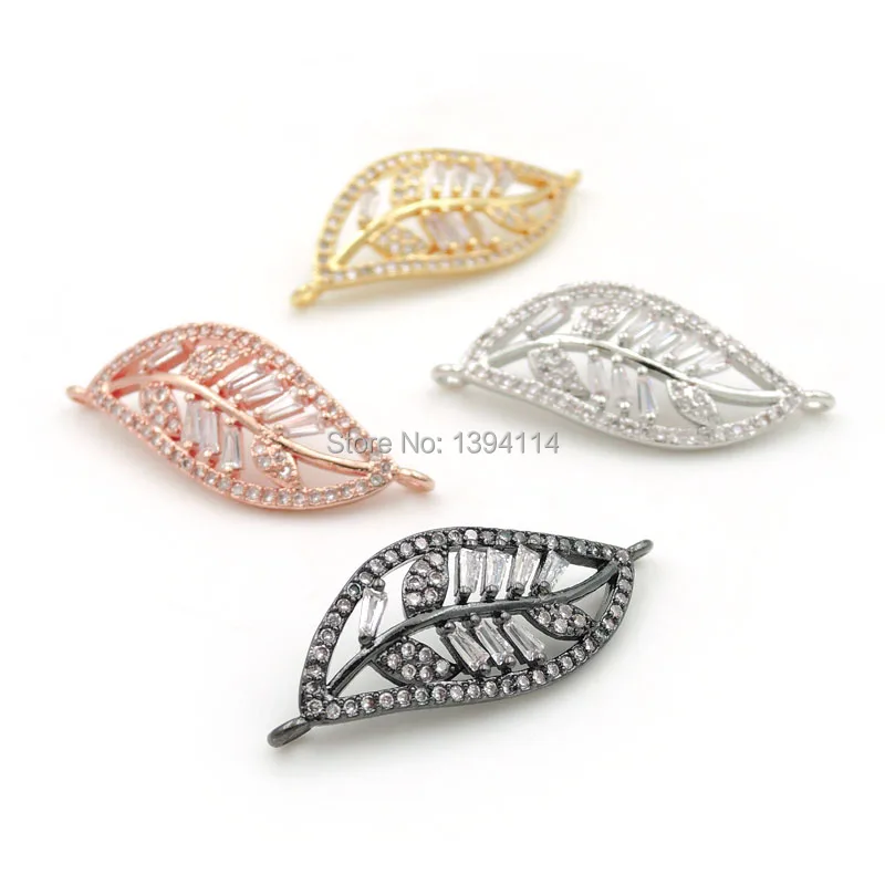 

30*12*2mm Micro Pave Clear CZ Leaf Connector Fit For Women As DIY Bracelets Accessory