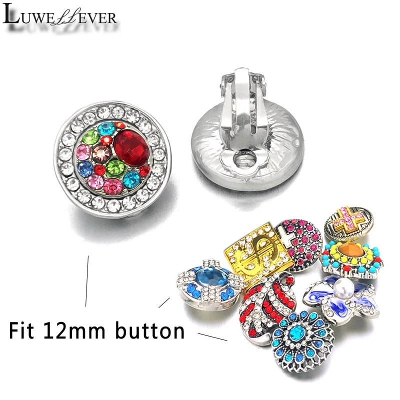 Hot 024 Crystal Rhinestones Heart 12mm Snap Button Earring Women Charms White K Plated Design Earrings Jewelry Women Gift