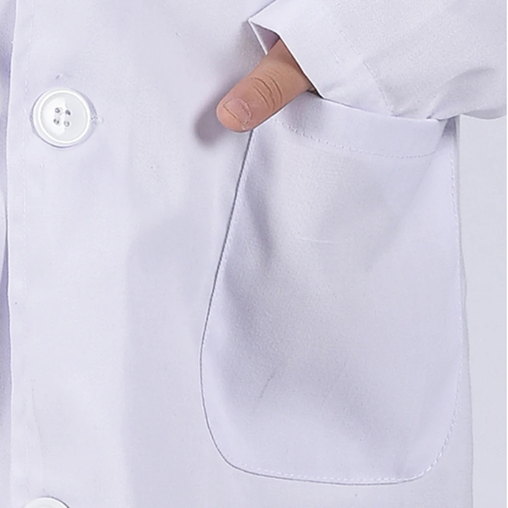 Children Unisex White Lab Coat Long Sleeve Pockets Uniform Work Wear Doctor Nurse Clothing Boy Girl White Pure Summer Spring