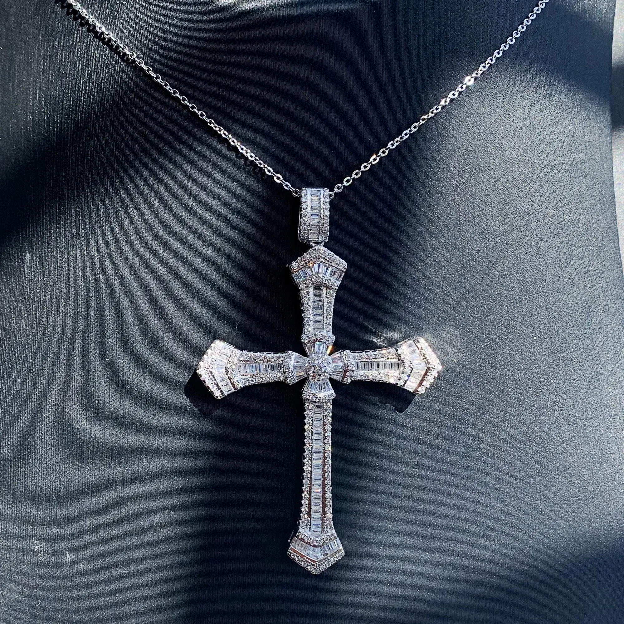 Rulalei Sparkling Luxury Jewelry 925 Sterling Silver Full Princess 5A CZ Cross Pendant Lucky Women Necklace With Chain Gift