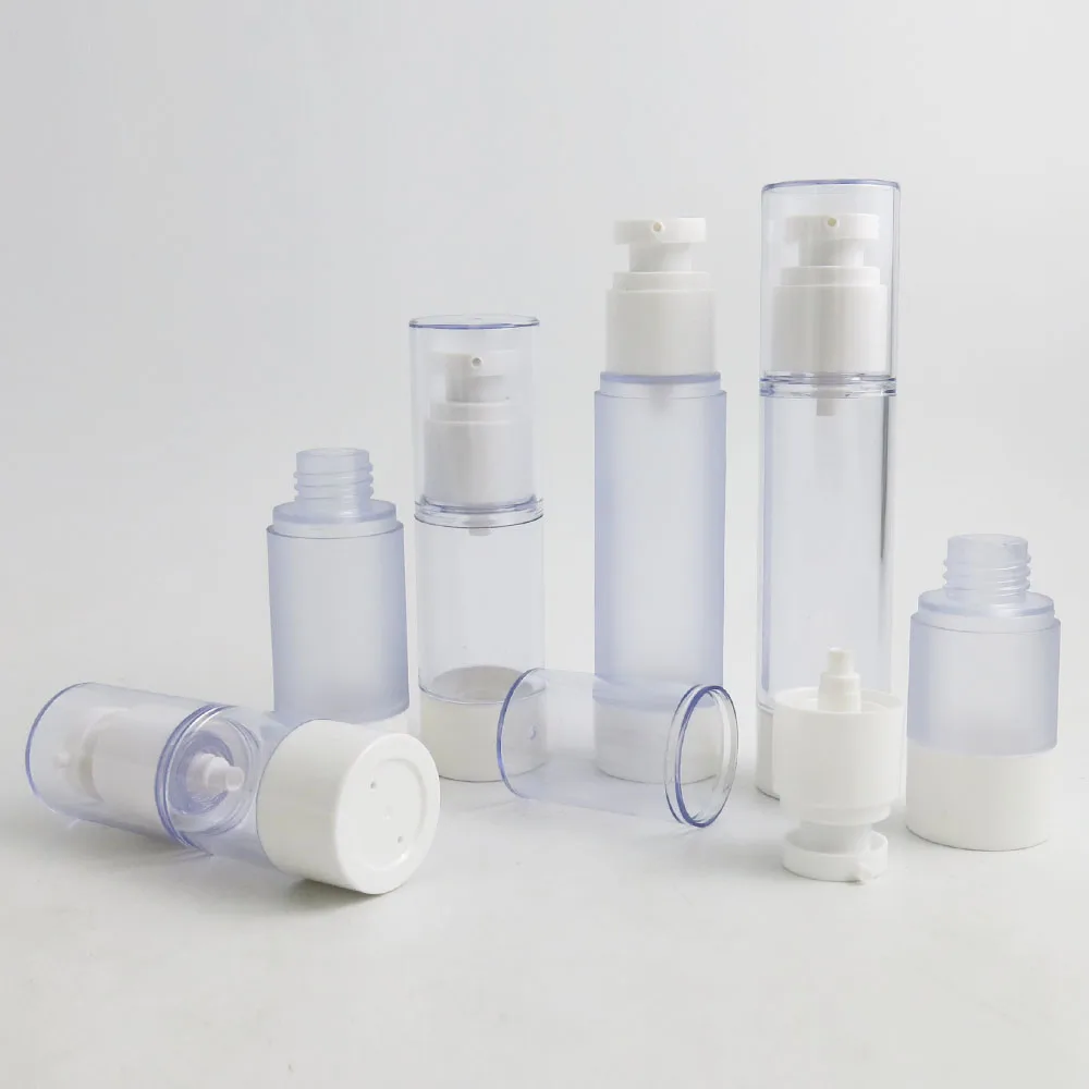 

10 x 15ml 30ml 50ml Empty Transparent Frost Airless Pump Cosmetic Bottles Travel Lotion Cream Bottles Vacuum Toiletries