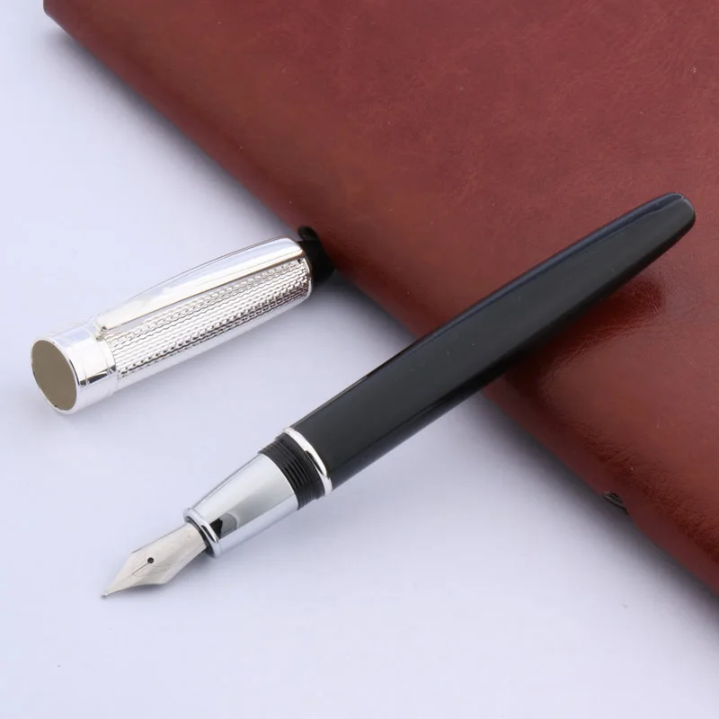 High quality BLACK Metal Stylish write silver stripe Fountain Pen elegante signature pen Business Office school supplies Writing