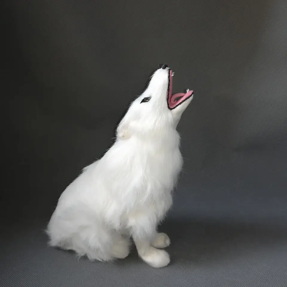 real life toy squatting wolf 25x19cm model polyethylene&furs white wolf model home decoration props ,model gift h0544