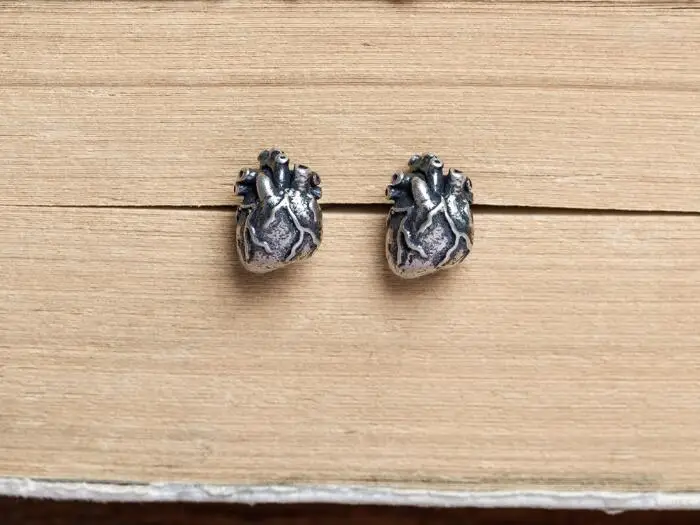 Fashion Punk Retro Real 925 Sterling Silver Earrings Anatomical Human Heart Stud Earrings Prevent Allergy Personality Jewelry