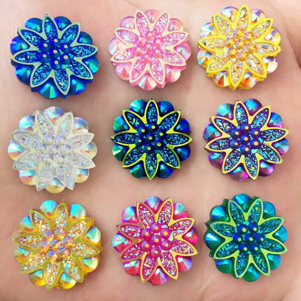 NEW 10PCS 18mm AB Resin Flower Rhinestone Flatback Wedding Diy Crafts Phone Case Decoration K20