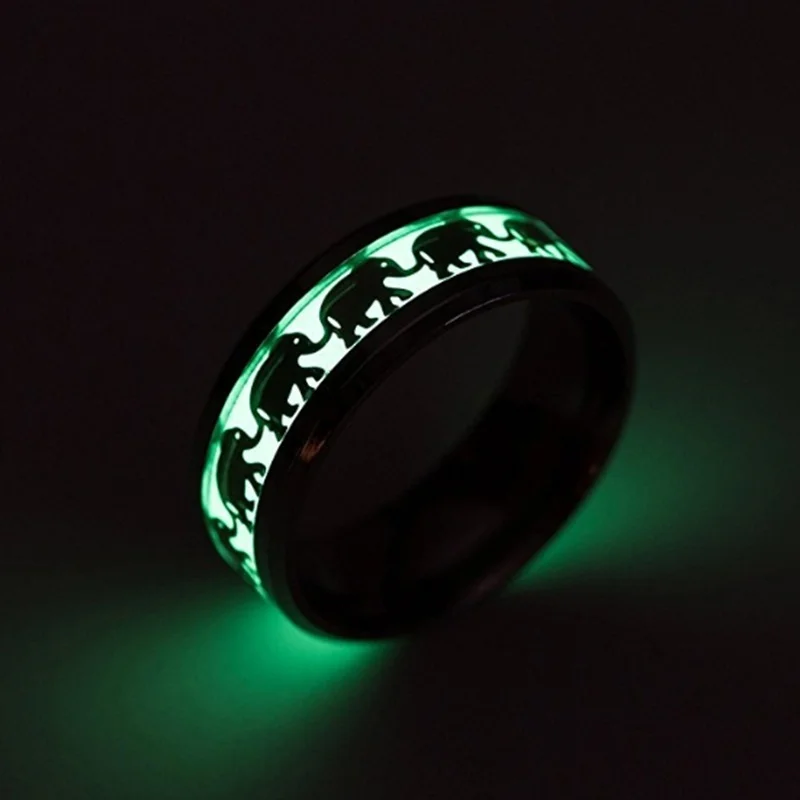 1pc Luminous Elephants Patterned Ring, Men's Trendy Animal Style Jewelry, For Daily Wear For Gift