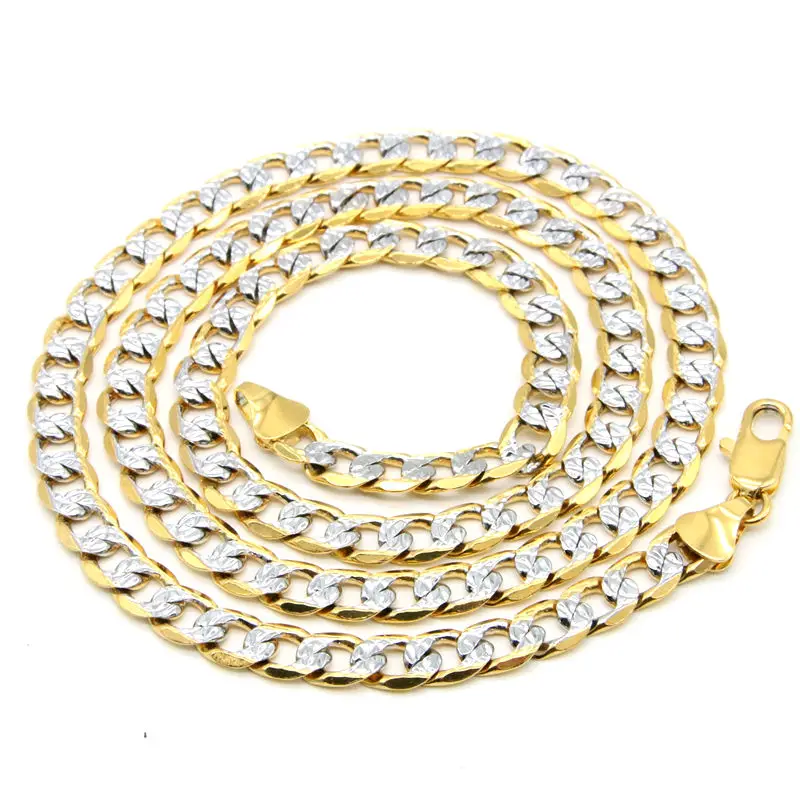 Trendy Vintage Retro Unique David Fashion style 2 Tone Cuban link Chain Mens Womens Long Necklace