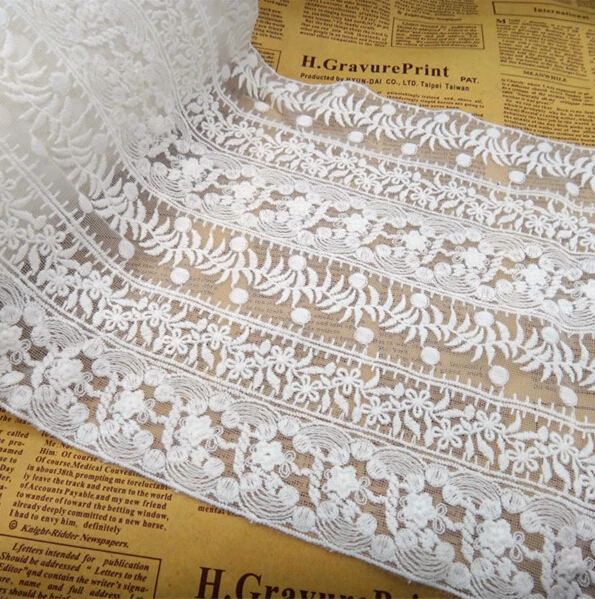 

5 yards/lot width 20cm 7.87" white organza embroidery lace trim fabric for dress/skirt clothes 6639-1L4K532