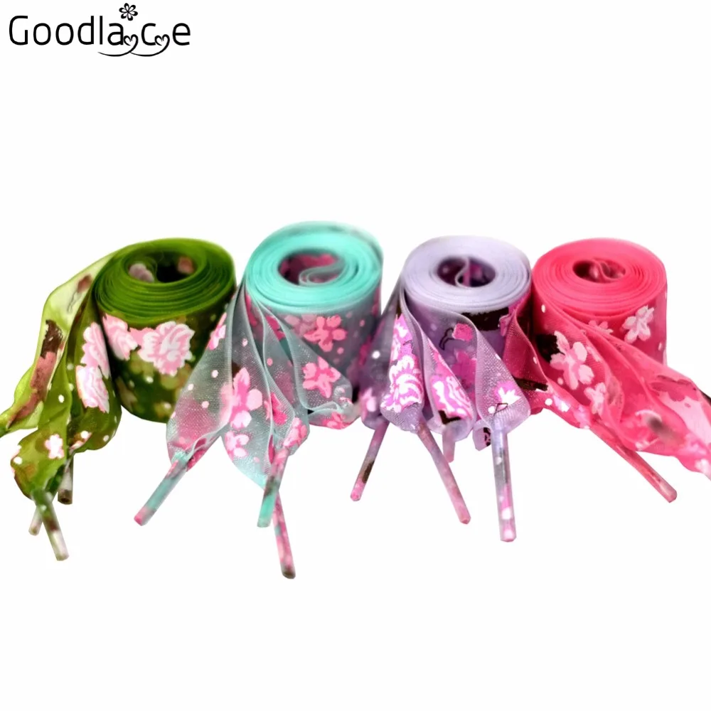 2.5cm Wide Fantastic Flat Floral Shoelaces Chiffon Ribbon Shoe Laces with Prints 120cm/47Inch