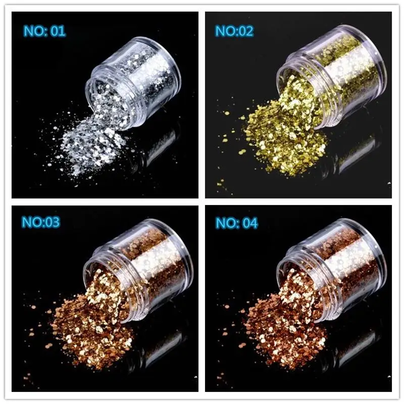 10g/box Holographic Mix Glitter Nail Art Acrylic DIY UV Gel Shining Powder Dust Polish Makeup Manicure tools