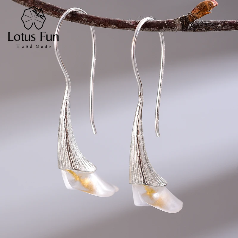 

Lotus Fun Real 925 Sterling Silver Natural Handmade Designer Fine Jewelry Calla Lily Flower Dangle Earrings for Women Bijoux