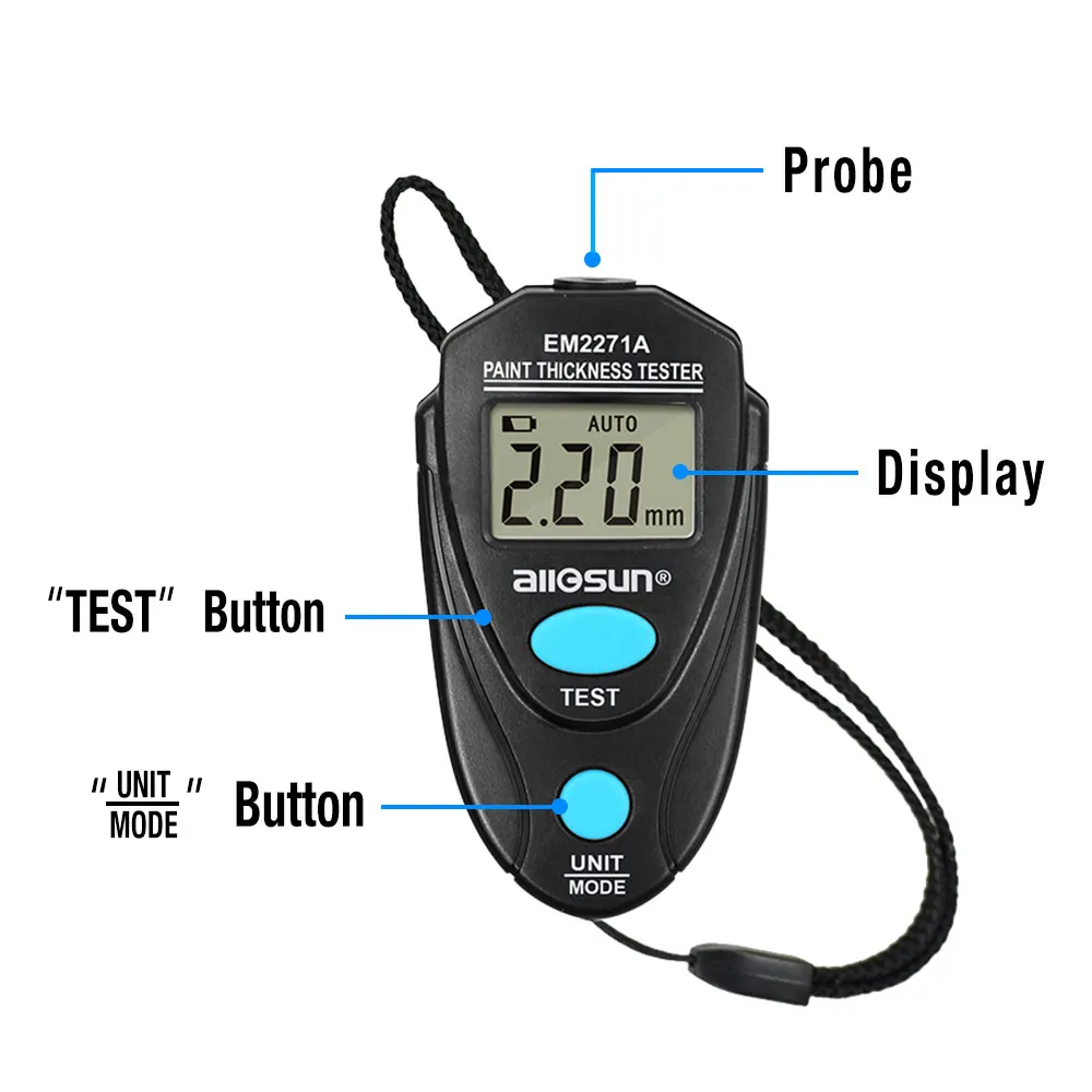 all-sun EM2271A Digital Thickness Gauge Coating Meter  Fe/NFe 0.00-2.20mm for Car Thickness Meter  Russian Manual