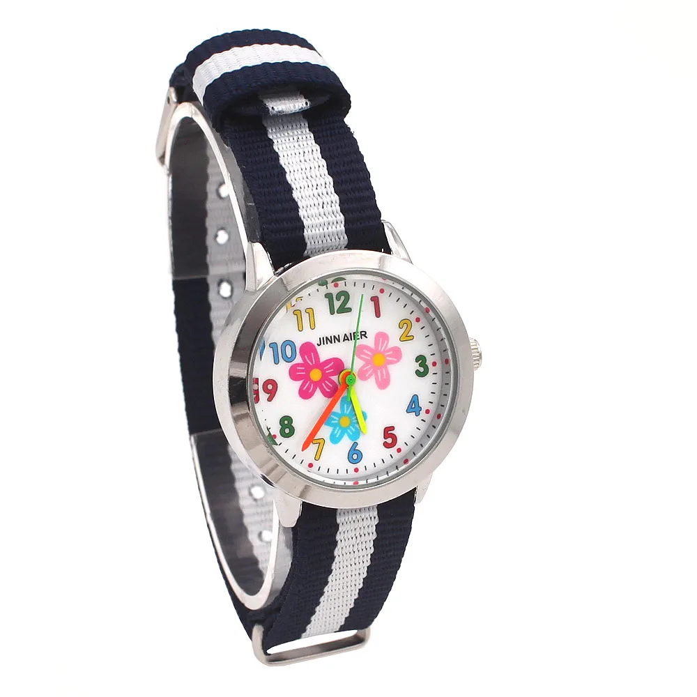 Reloj de Flores para niños, relojes casuales a la moda, bonitos estudiantes, reloj de pulsera de cuarzo con correa de nailon resistente al agua de por vida