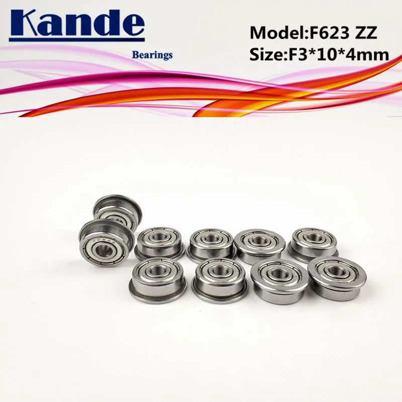 Kande Bearings F623   10pcs ABEC-1 F623ZZ F623 ZZ  With Flange Miniature Deep Groove Ball Bearing F3*10*4mm F623-2Z