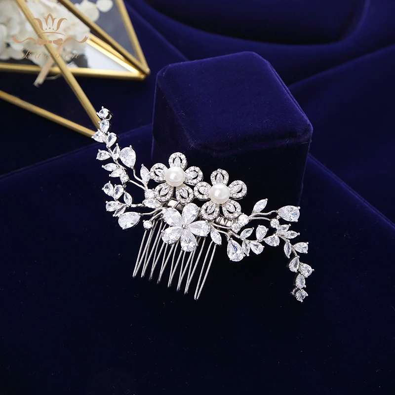 Elegant Full Cubic Zircon Wedding Hair Combs Leaf Bridal Crystal Sticks Wedding Hair accessories Evening Hair Jewelry