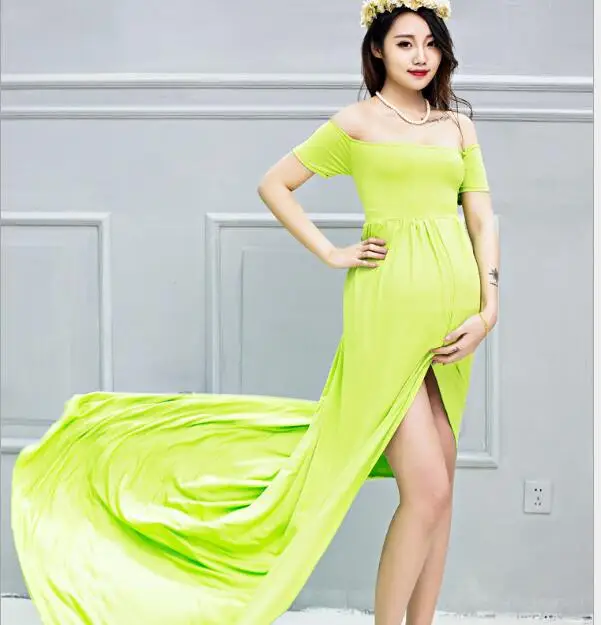 2017Maternity Photo Shooting Dresses Slash Neck  short Sleeve Maternity Maxi Dress Open in Front Pregnant Clothes Dress Large Si