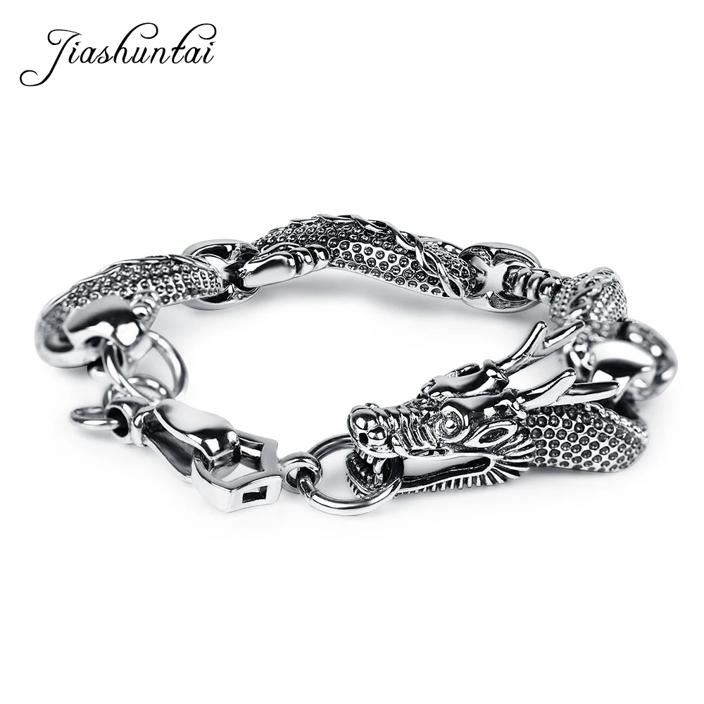 JIASHUNTAI Retro 100% 925 Sterling Silver Dragon Bracelets For Cool Men Vintage Silver Jewelry