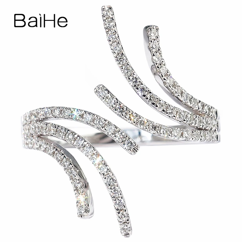 

BAIHE Solid 14K White Gold H/SI Natural Diamond Ring Women Wedding Women Trendy Fine Jewelry Making טבעת יהלום anel diamante