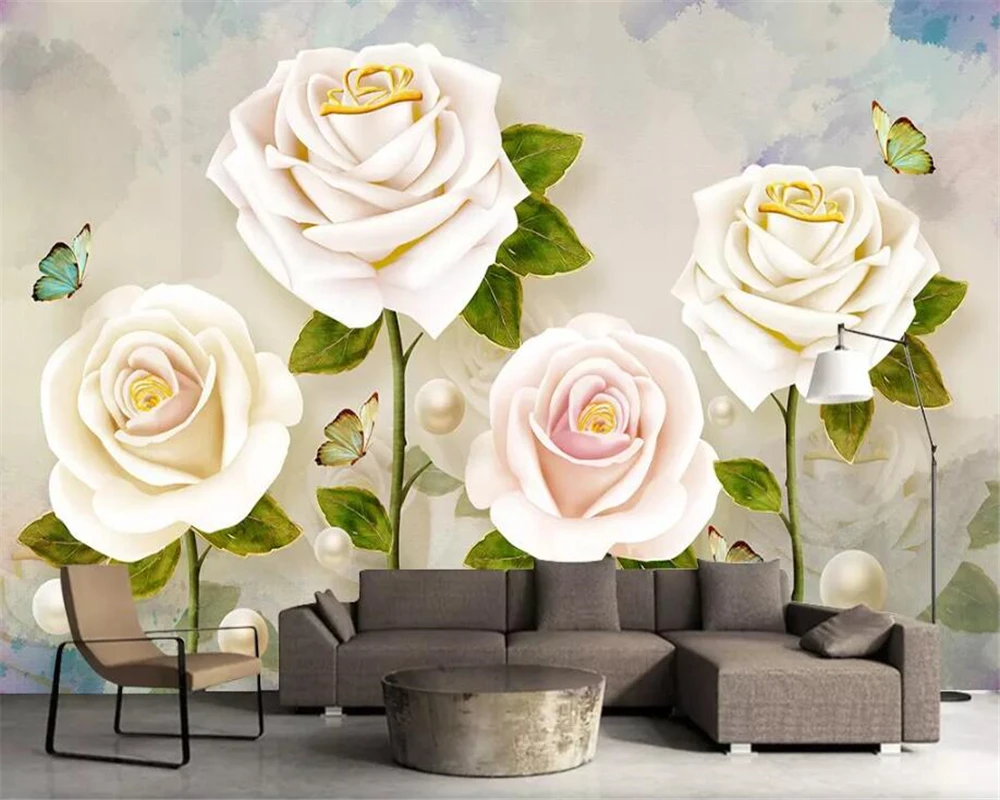 

beibehang Custom 3D Photo Wallpaper Rose Butterfly Wall Covered Mural for Living Room Bedroom Background wall Wallpaper behang