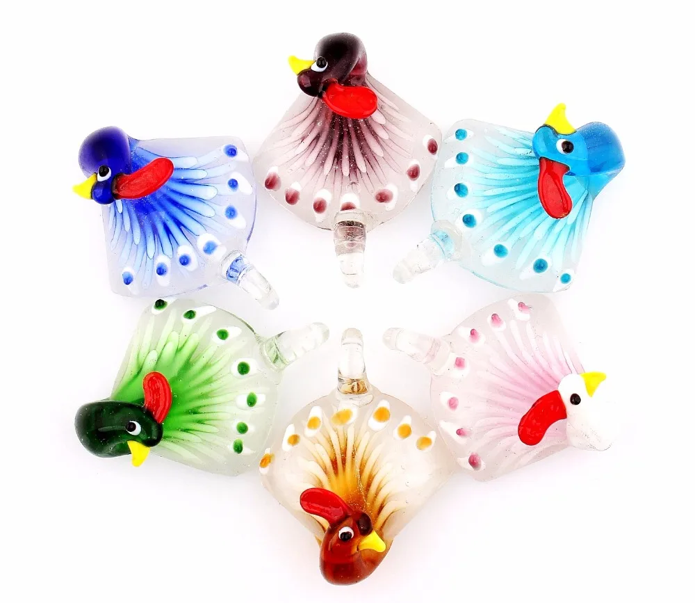 Wholesale 6pcs Handmade Murano Lampwork Glass Mix Color Peacock Pendant Fit Necklace Jewelry Gifts W