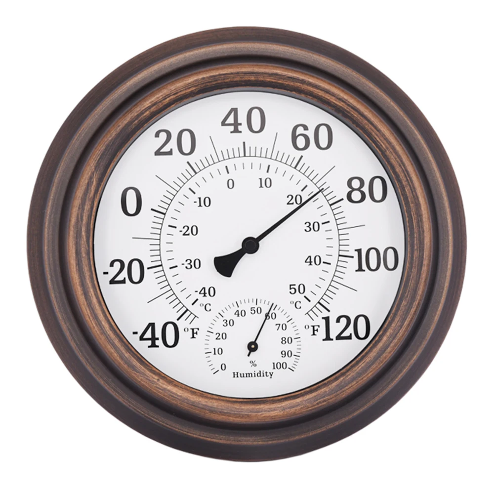 20cm Dial Bronze coloured Metal Case Thermometer Hygrometer Hygro-thermometer Wall Mounting