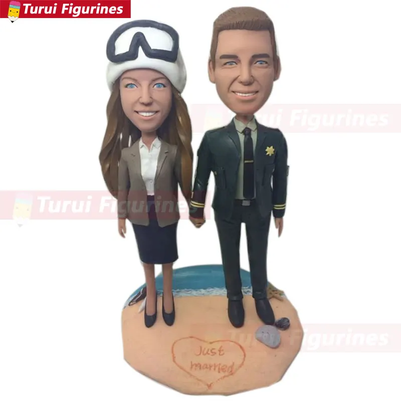 Sheriff Personalized Wedding Cake Topper Groom Sheriff Custom Bobble Head Figurine Sheriff Wedding Cake Topper Sheriff Groom She