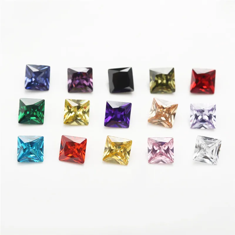 Total 15pcs 4x4mm~10x10mm 1pcs Per Colors Loose Cubic Zirconia Square CZ Synthetic Gemstone