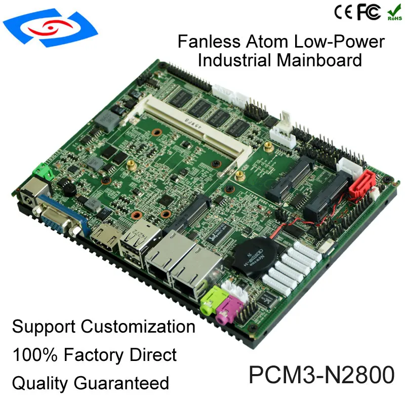 Fanless Industrial Motherboard 2GB RAM intel Atom 2 LAN 6*COM 6xUSB Sata Slot Msata Computer Mainboard