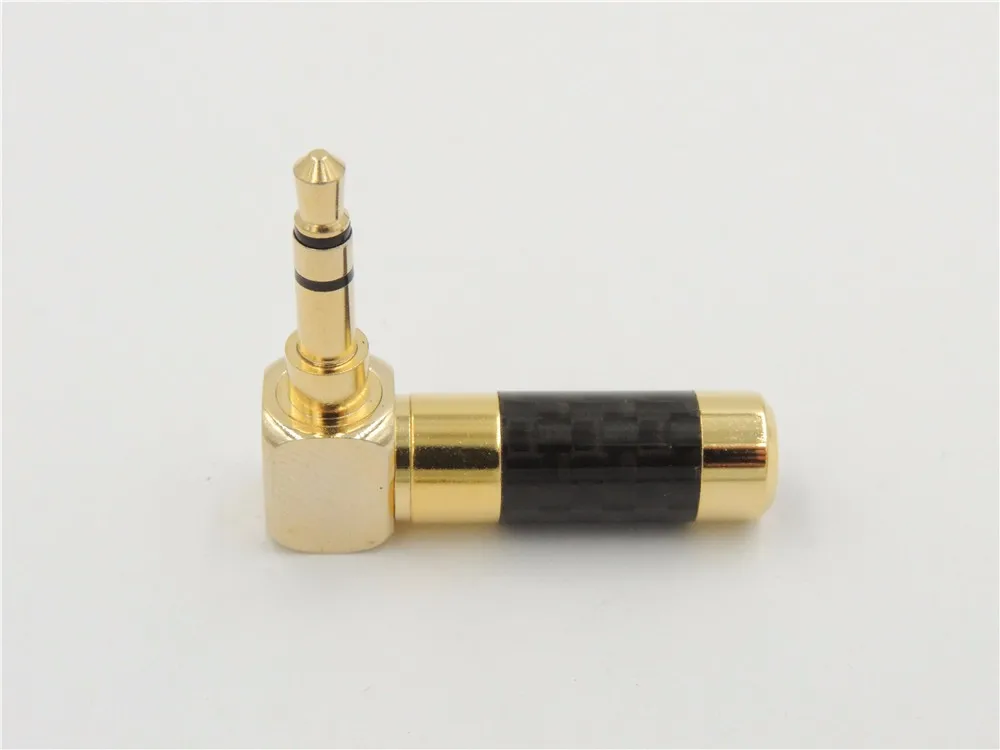 100Pcs 24K Gold Plated audio 3.5mm 3 pole Mini jack Stereo Male plug Carbon Fiber 90 Degree angle Adapter Solder Connector