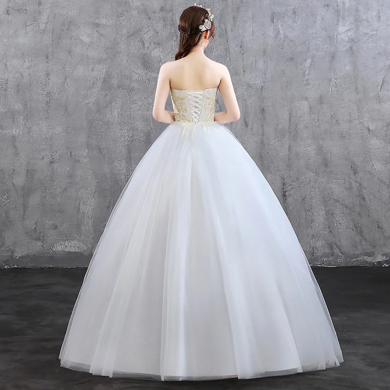 Strapless Embroidery Wedding Dress Lace Up New Princess Dream Wedding Dresses Ball Gowns Luxury Dress