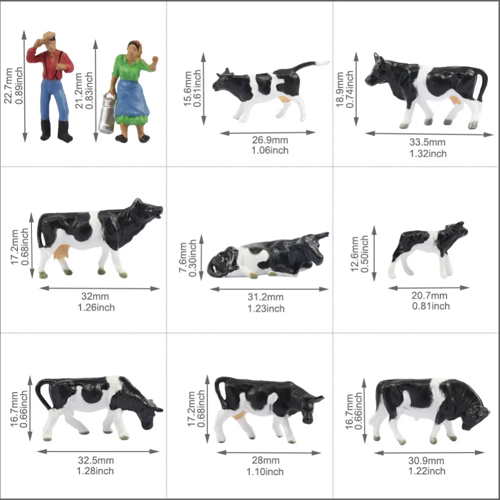 Evemodel AN8704 36pcs Model Trains HO Scale 1:87 Painted Herder Farm Animals Black White Cows