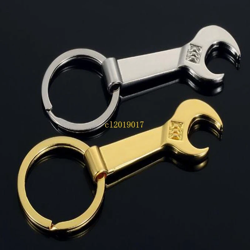 

500pcs/lot 8.5*3.2cm Tool Metal Wrench Spanner Lever Bottle Opener Key Chain Keyring Gift Silver Gold 2 Color#25