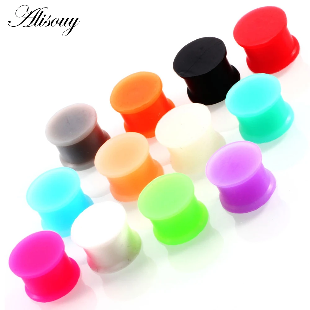 Alisouy 1 Pair Silicone Flexible Thin Double Flared Ear Plugs Flesh Tunnel Ear Gauge Expandar Stretcher Earrings body Piercing