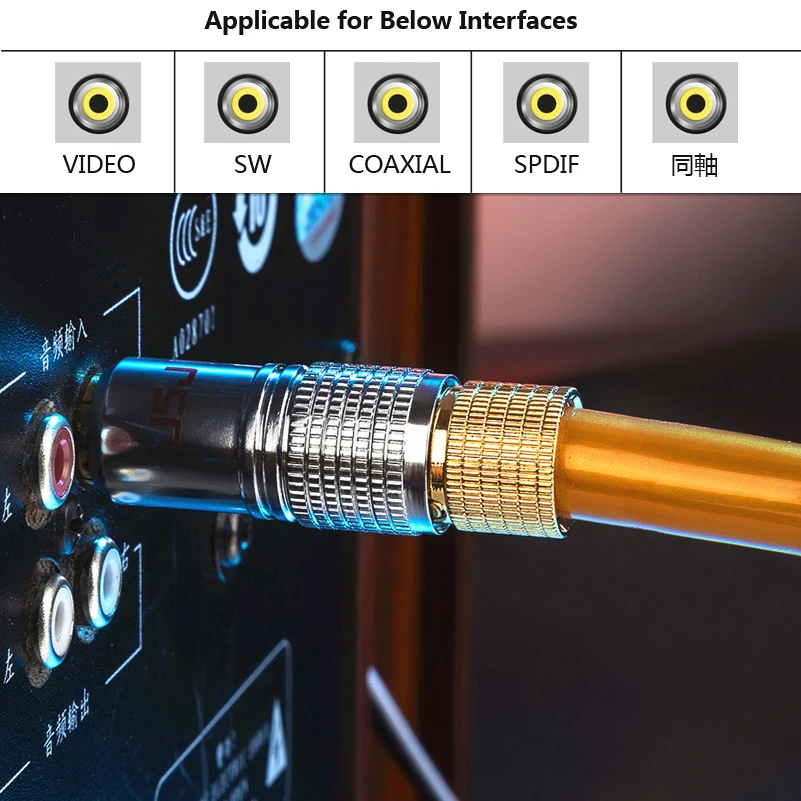 Luxury HIFI Subwoofer Cable for speaker car audio home theater RCA Male to Male Digital  Coaxial Audio Video SPDIF Cable 75ohm