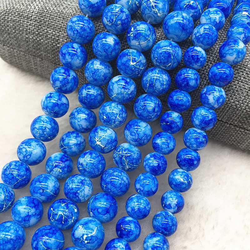 Wholesale 4/6/8/10mm Blue Glass Beads Round Loose Spacer Beads Pattern For Jewelry Making DIY Bracelet Necklace #11