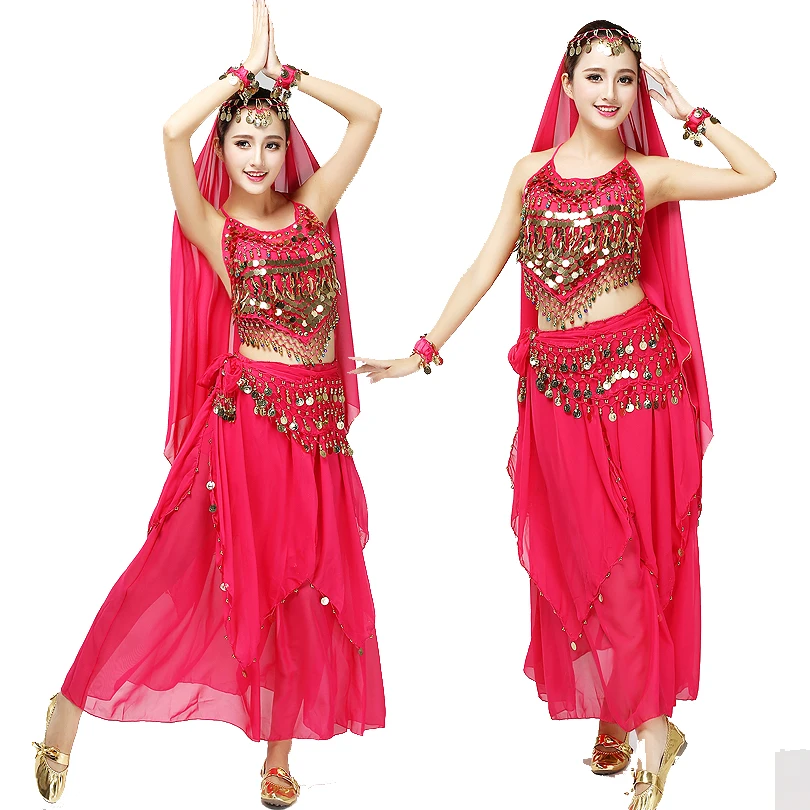 

High Quality Indian Belly Dancing Suit Halloween Performance Wear Costumes Women Bollywood Carnival Dress Chiffon