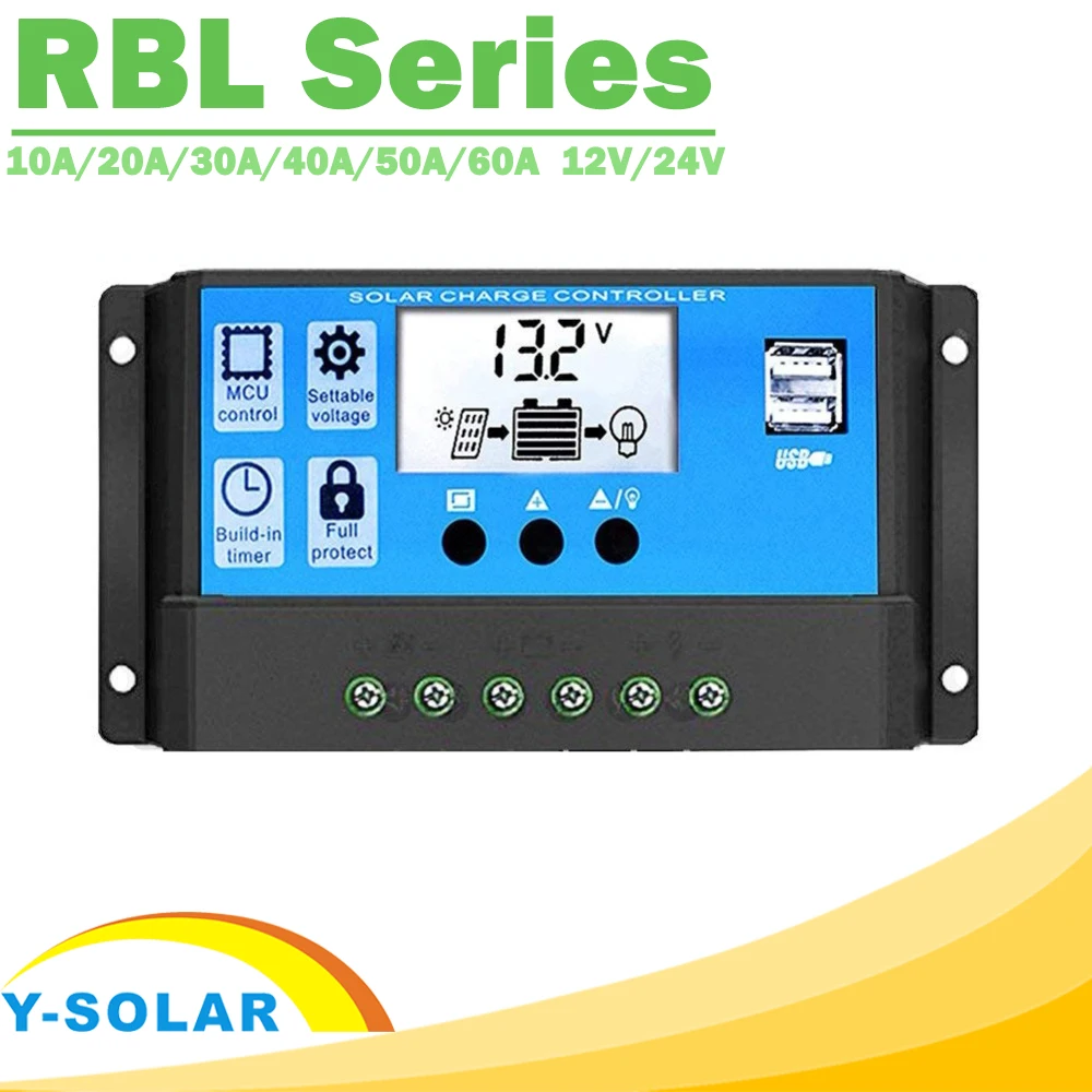 Y-SOLAR PWM 60A 50A 40A 30A 20A 10A Solar Charge and Discharge Controller 12V 24V Auto LCD Solar Regulator with Dual USB 5V NEW