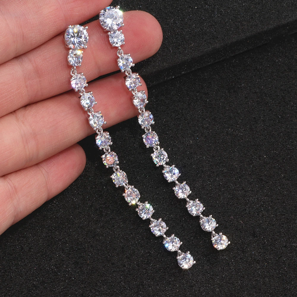 Classic Elegant AAA Cubic Zircon Drop Earrings for Women Bride Fashion Long Earrings Brincos Bijoux Wedding Jewelry Gifts WX157