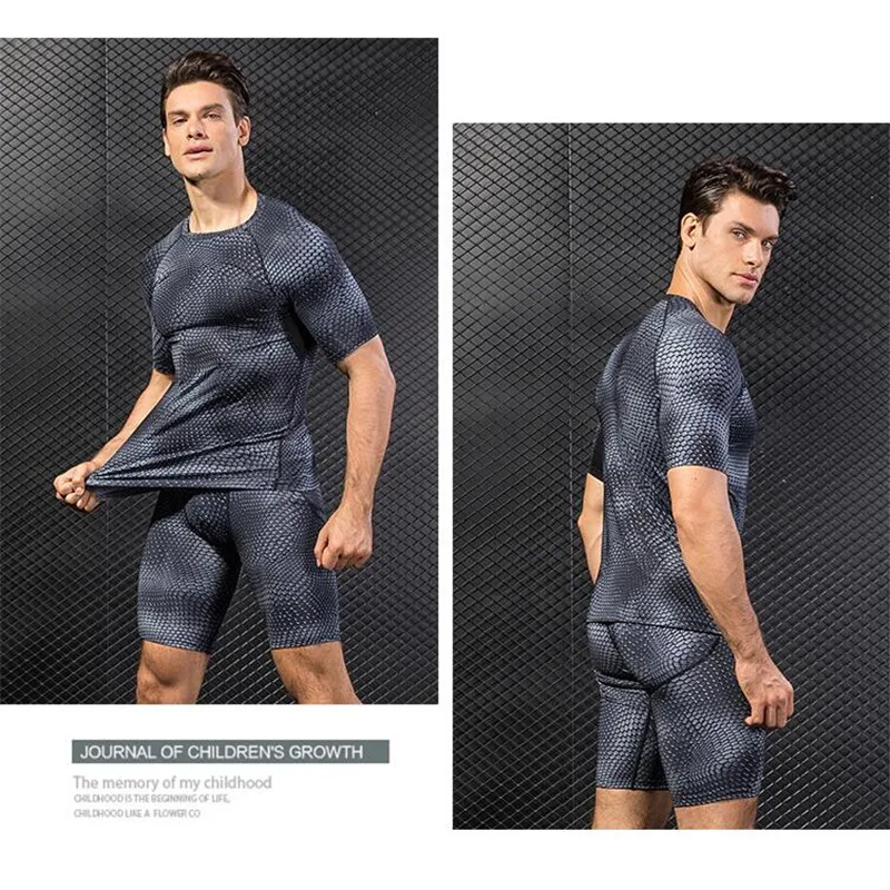 200p Men Pro Shaper Compression Underwear 3D Print Tight T-shirt,Cool Elastic Sweat Quick-dry Wicking Sport Fitness Short Sleeve